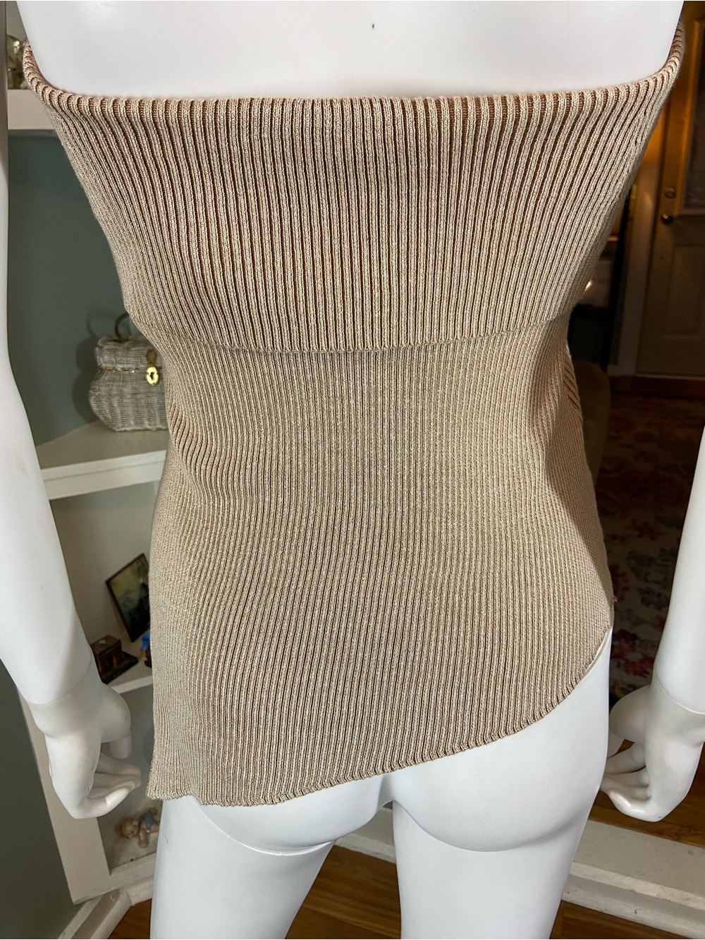 NWT New Mon Renn Beige Asymmetrical Strapless Knit Sweater Tube Top Small [CH] - Picture 10 of 12